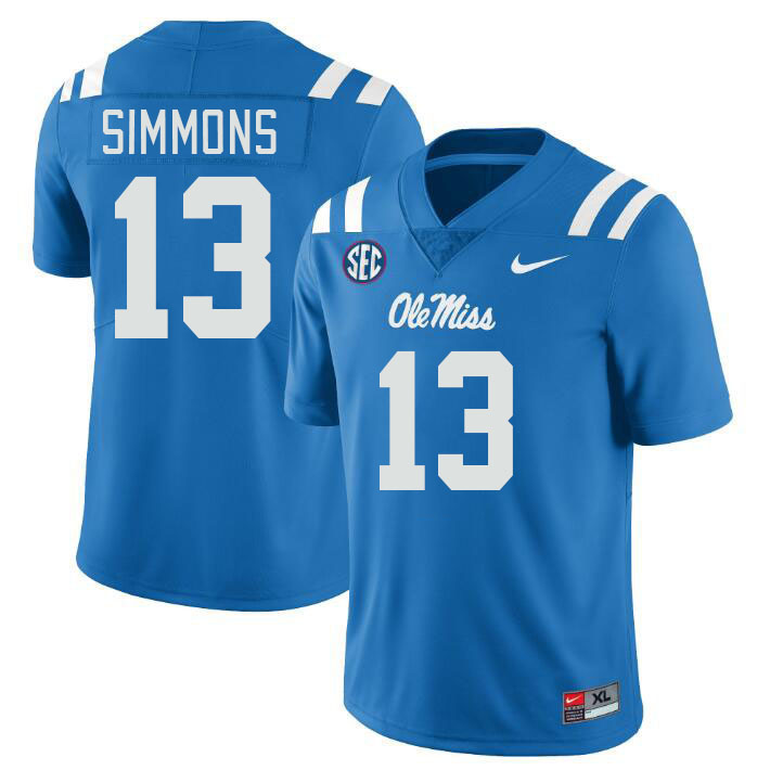 Men #13 Austin Simmons Ole Miss Rebels College Football Jerseyes Stitched Sale-Powder Blue - Click Image to Close